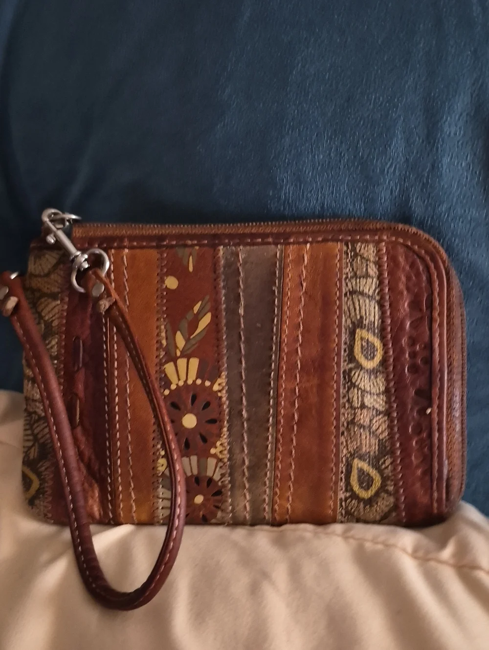 Vintage Fossil Boho Leather Wristlet Wallet Pouch